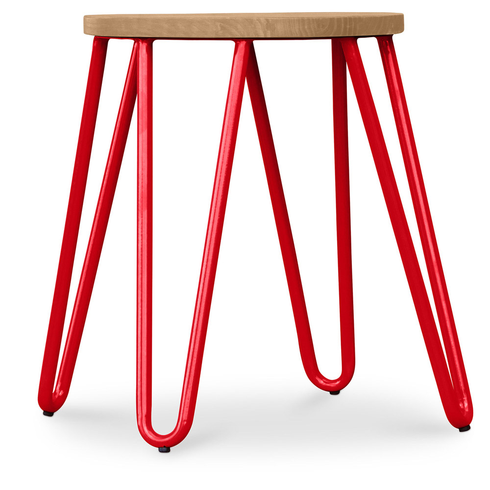  Buy Round Bar Stool - Industrial Design - Wood & Steel - 44cm - Hairpin Red 59488 - in the EU