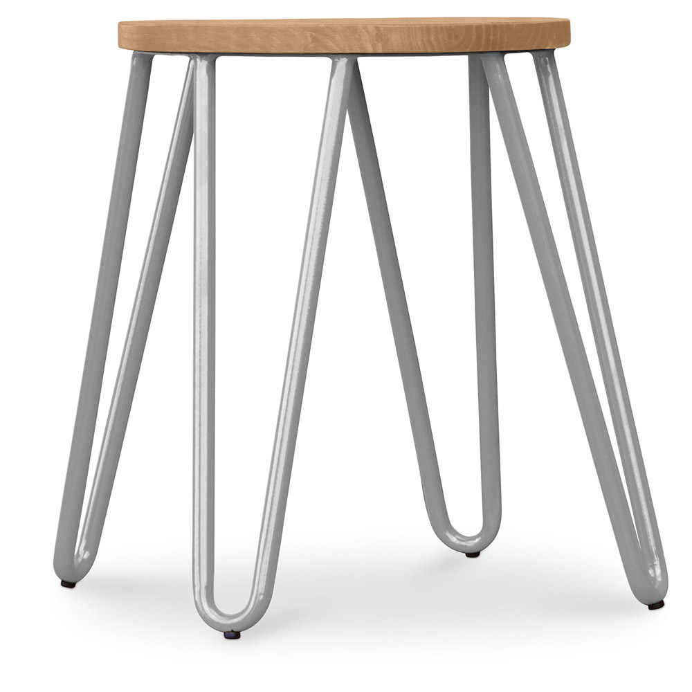  Buy Round Bar Stool - Industrial Design - Wood & Steel - 44cm - Hairpin Light grey 59488 - in the EU