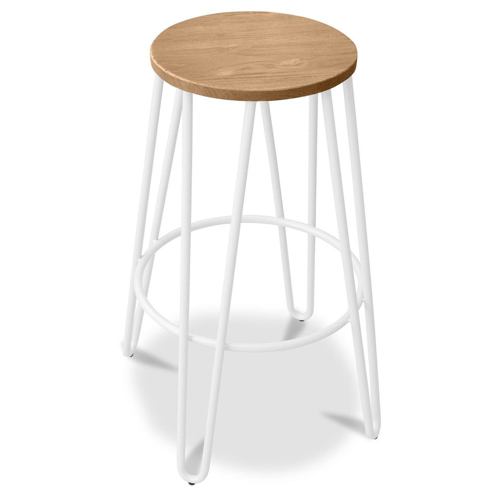 Round Stool - Industrial Design - Wood & Metal - 66cm - Hairpin image 8