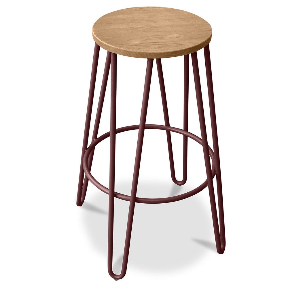 Round Stool - Industrial Design - Wood & Metal - 66cm - Hairpin image 8