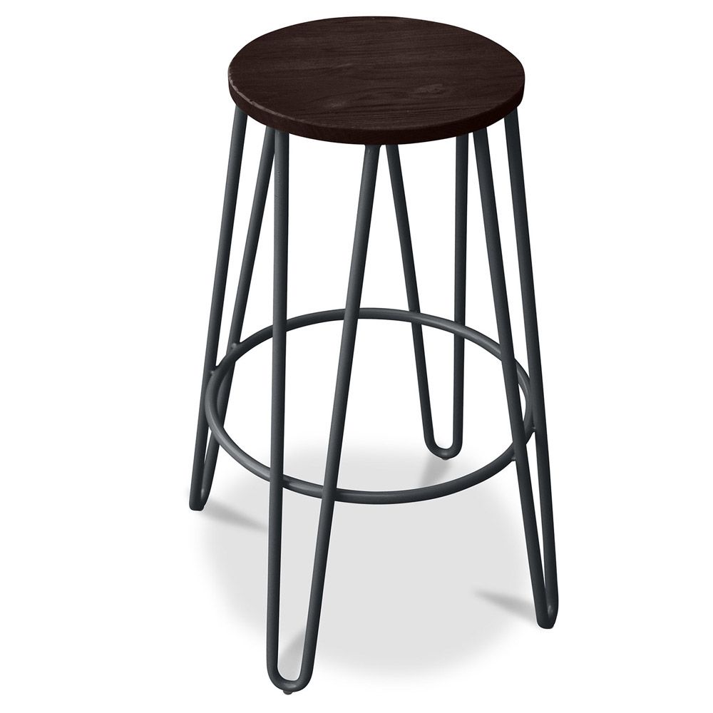 Round Stool - Industrial Design - Wood & Metal - 66cm - Hairpin image 8