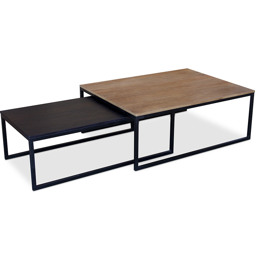  Buy Gregory set of 2 industrial coffee tables - Wood and metal Black 59284 - in the EU
