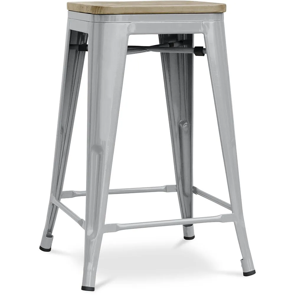 Industrial Design Bar Stool - Wood & Steel - 61cm - Stylix image 8