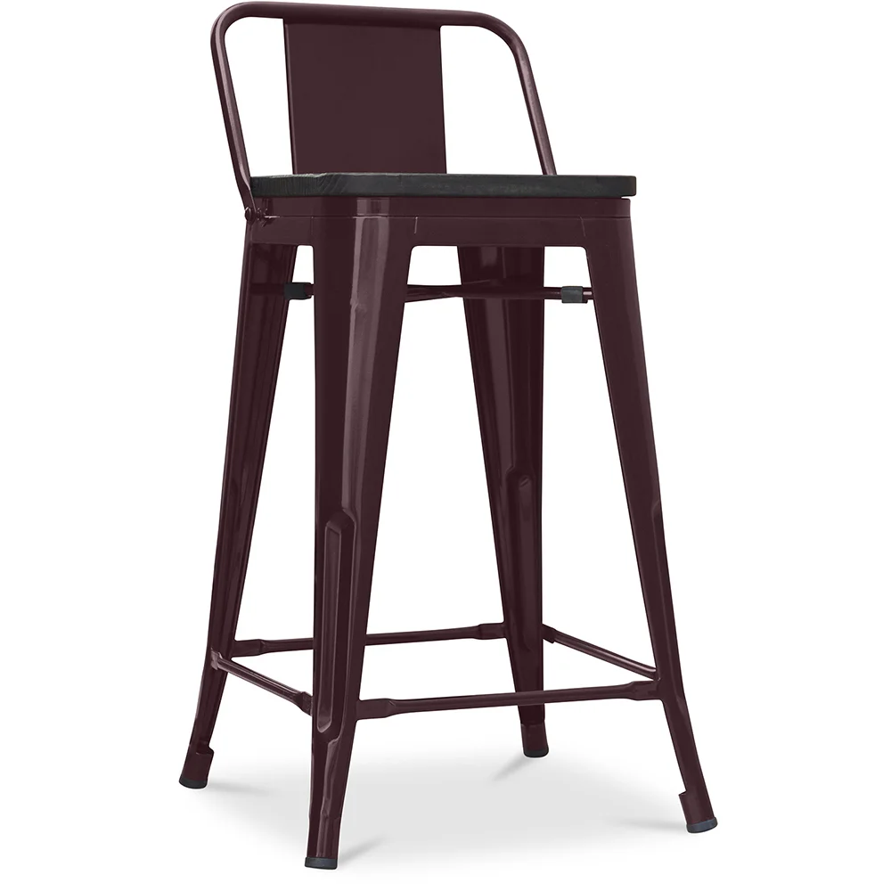 Industrial Design Bar Stool with Backrest - Wood & Steel - 60 cm - Stylix image 8