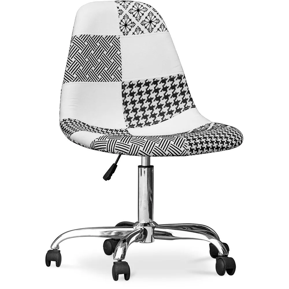 Office Chair with Castors - Desk Chair Upholstered in Black and White Patchwork - Denisse image 8