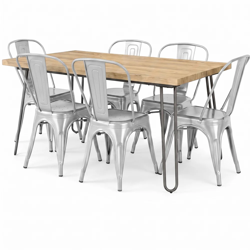 Pack Dining Table - Industrial Design 150cm + Pack of 6 Dining Chairs - Industrial Design - Hairpin Stylix image 8