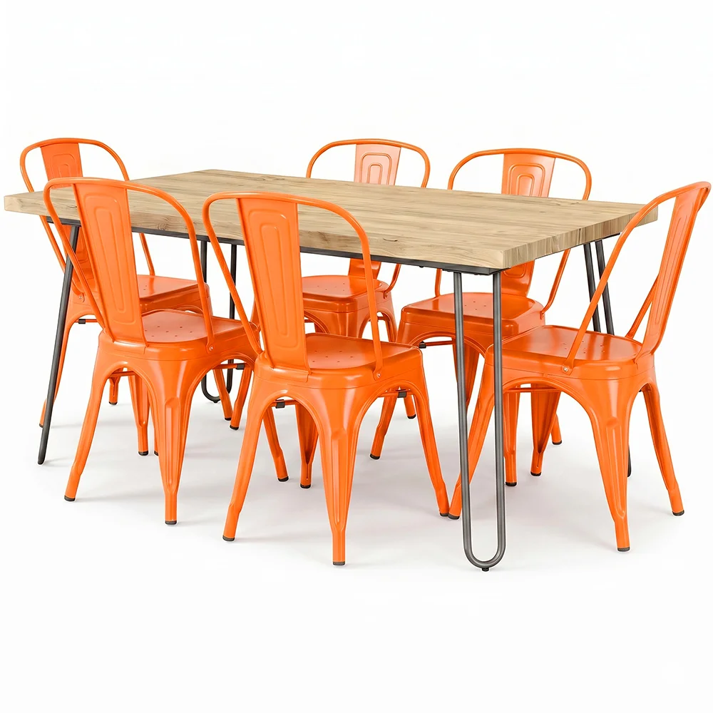 Pack Dining Table - Industrial Design 150cm + Pack of 6 Dining Chairs - Industrial Design - Hairpin Stylix image 8
