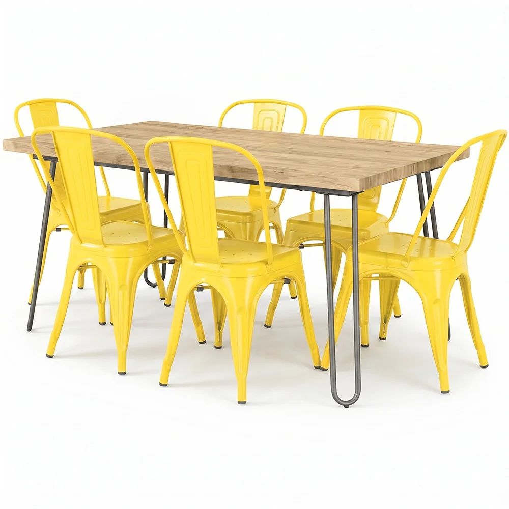 Pack Dining Table - Industrial Design 150cm + Pack of 6 Dining Chairs - Industrial Design - Hairpin Stylix image 8