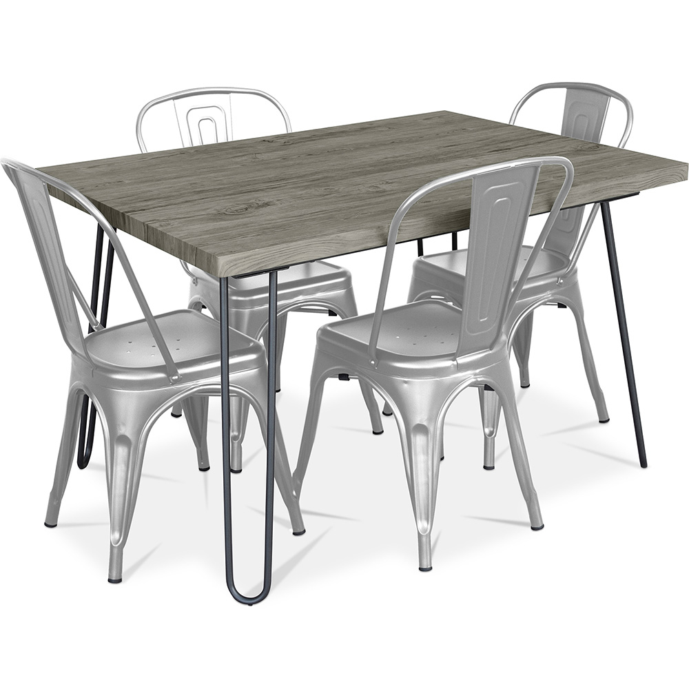  Buy Industrial Design Dining Table 120cm + Pack of 4 Dining Chairs - Industrial Design - Hairpin Stylix Silver 59923 - in the EU