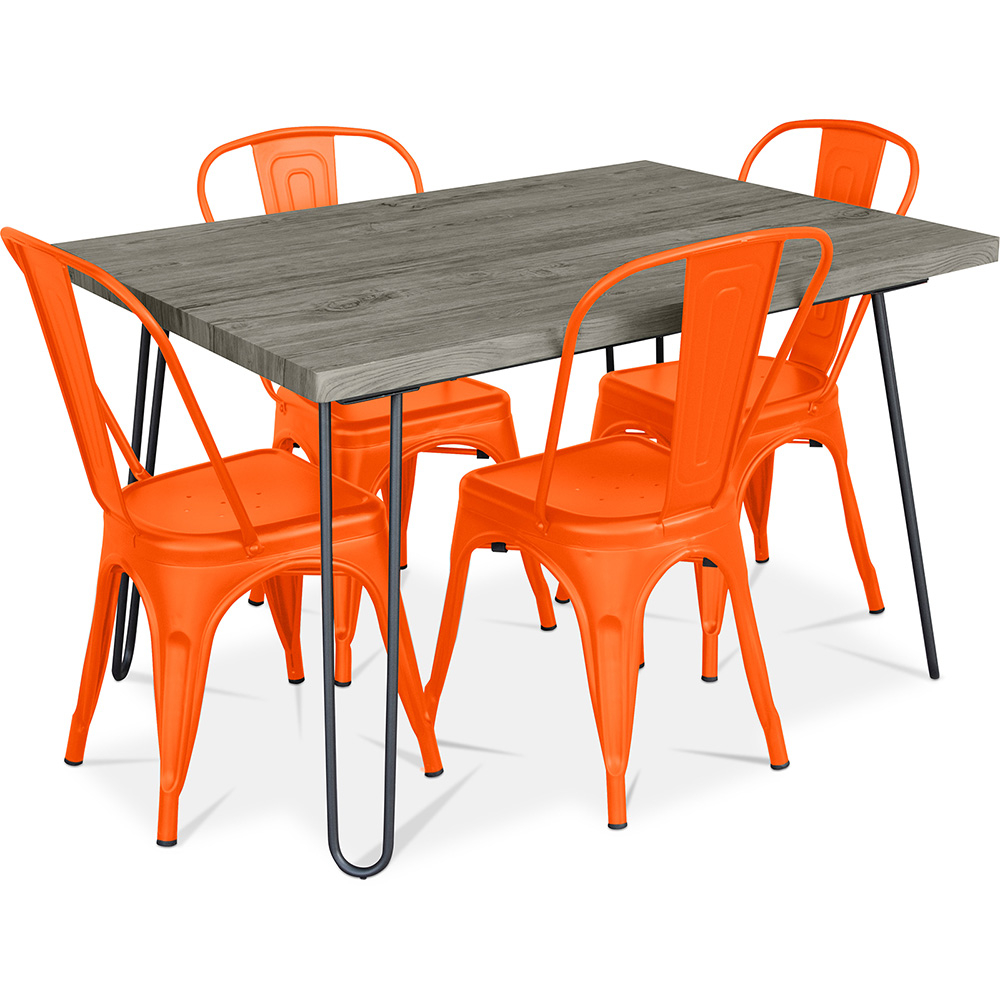  Buy Industrial Design Dining Table 120cm + Pack of 4 Dining Chairs - Industrial Design - Hairpin Stylix Orange 59923 - in the EU