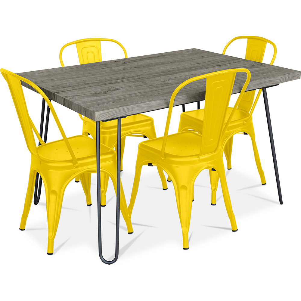  Buy Industrial Design Dining Table 120cm + Pack of 4 Dining Chairs - Industrial Design - Hairpin Stylix Yellow 59923 - in the EU