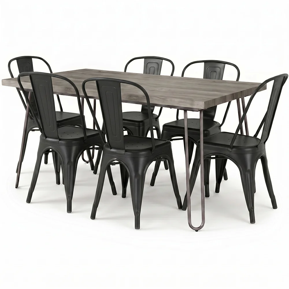 Pack Dining Table - Industrial Design 150cm + Pack of 6 Dining Chairs - Industrial Design - Hairpin Stylix image 8