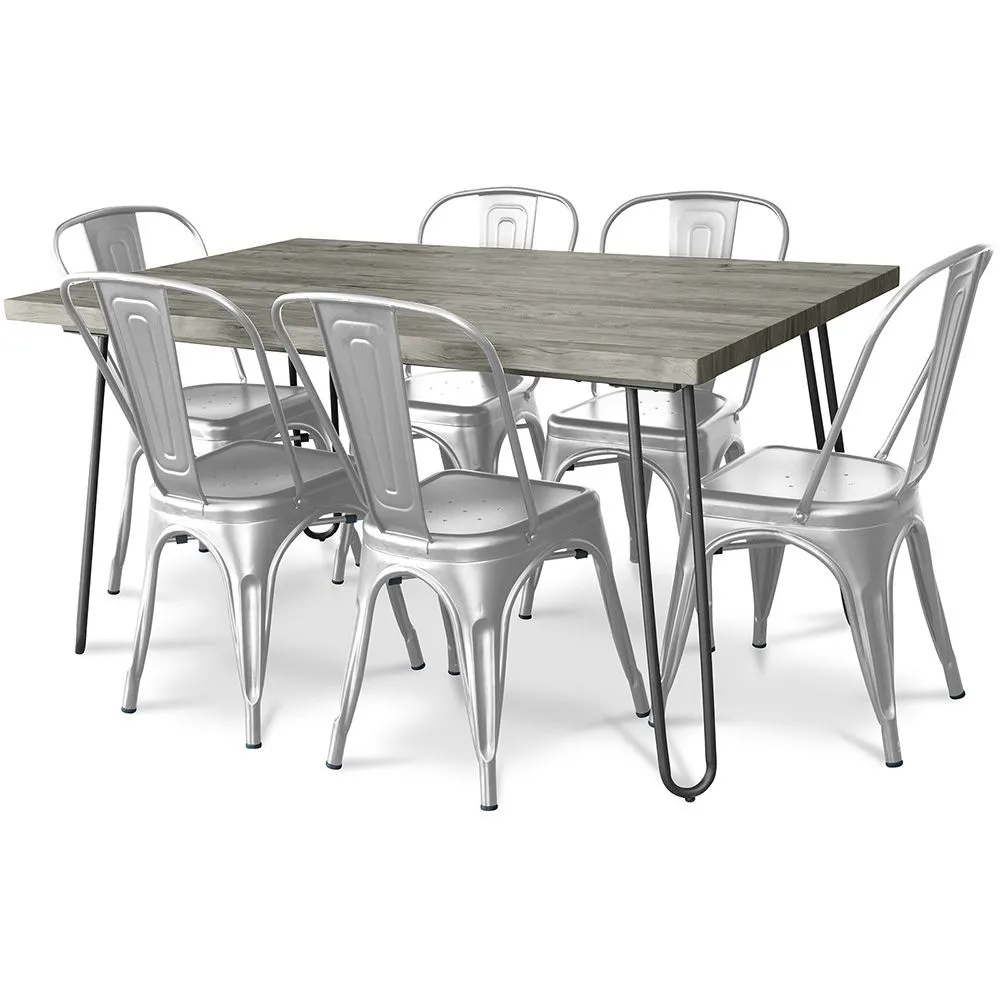 Pack Dining Table - Industrial Design 150cm + Pack of 6 Dining Chairs - Industrial Design - Hairpin Stylix image 8
