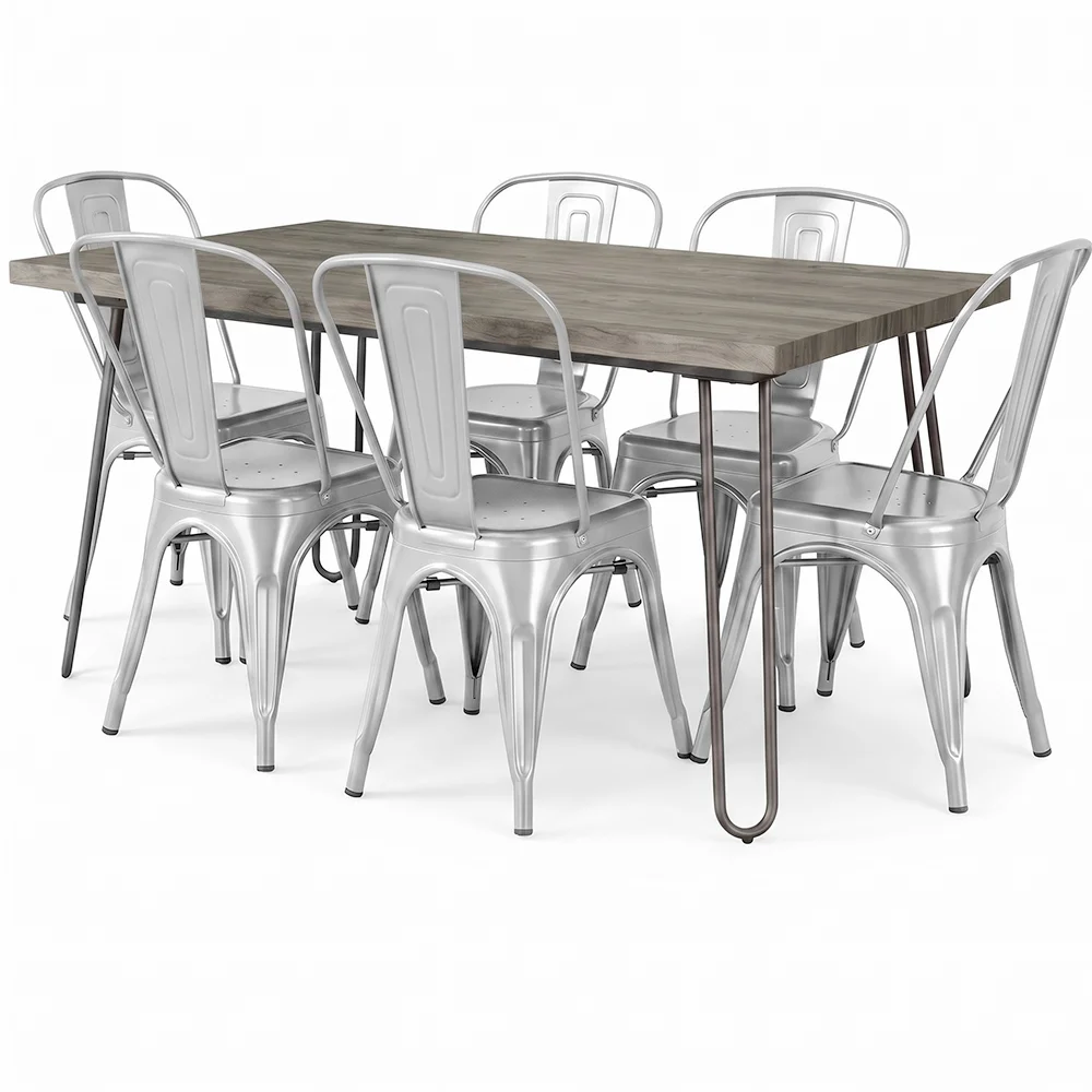 Pack Dining Table - Industrial Design 150cm + Pack of 6 Dining Chairs - Industrial Design - Hairpin Stylix image 8