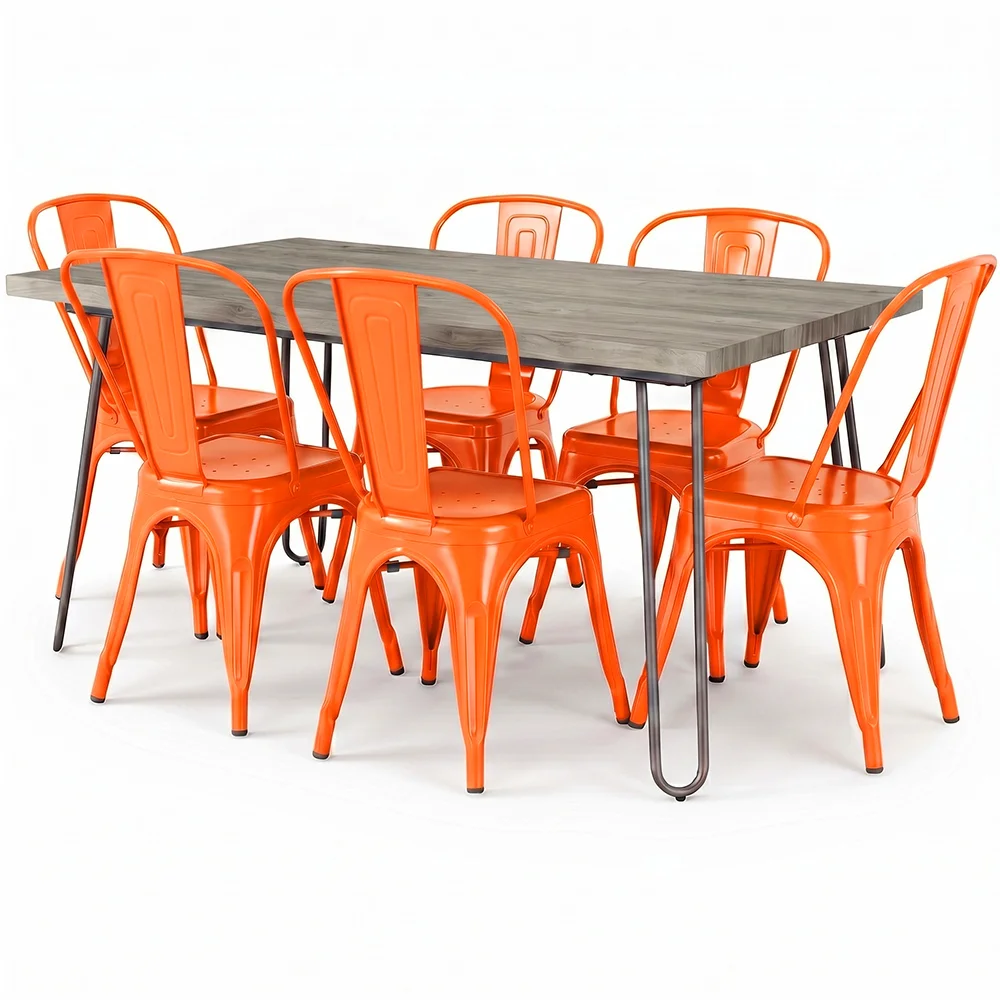 Pack Dining Table - Industrial Design 150cm + Pack of 6 Dining Chairs - Industrial Design - Hairpin Stylix image 8