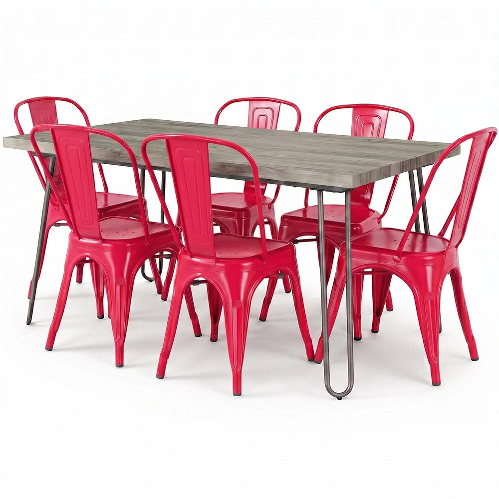 Pack Dining Table - Industrial Design 150cm + Pack of 6 Dining Chairs - Industrial Design - Hairpin Stylix image 8