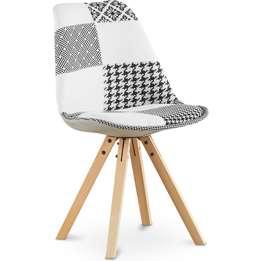  Buy Dining Chair Denisse Upholstered Scandi Design Wooden Legs Premium - Patchwork Sam White / Black 59964 - in the EU