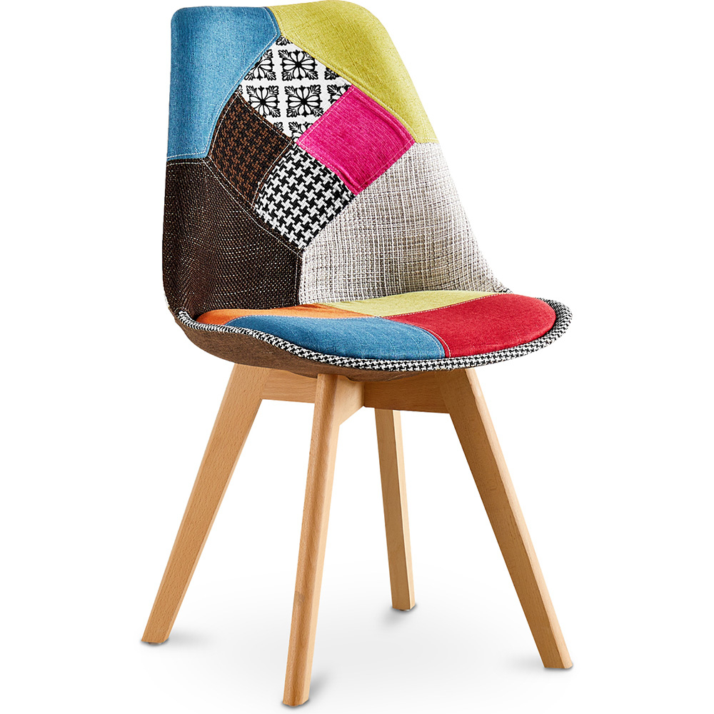  Buy Dining Chair Denisse Upholstered Scandi Design Wooden Legs Premium New Edition - Patchwork Simona Multicolour 59971 - in the EU
