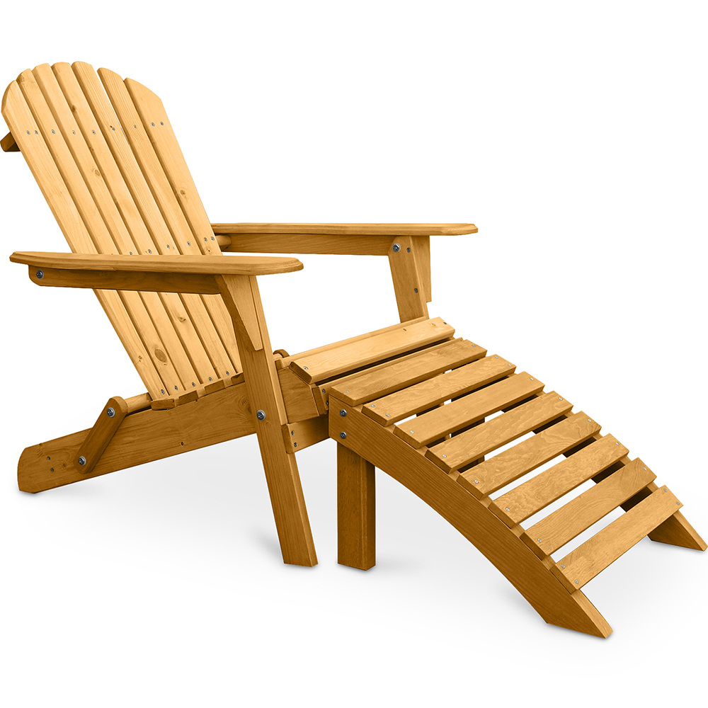  Buy Adirondack long Chair + Footrest Wood Outdoor Furniture Set - Alana Natural wood 60009 - in the EU