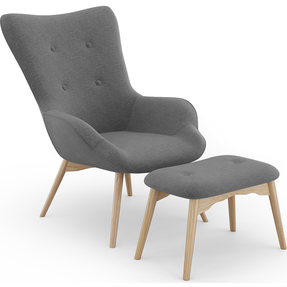  Buy  Armchair with Footrest - Upholstered in Linen - Huda Dark grey 60084 - in the EU