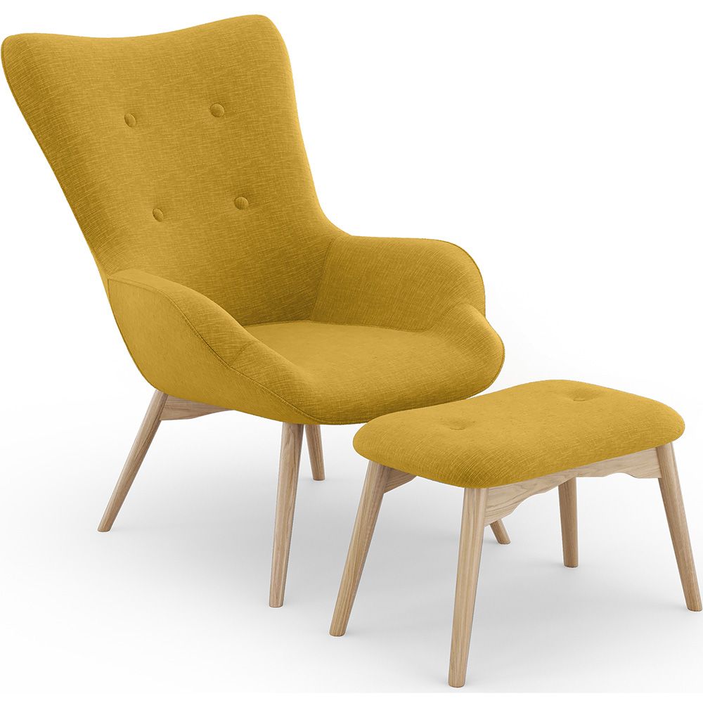  Armchair with Footrest - Upholstered in Linen - Huda image 8
