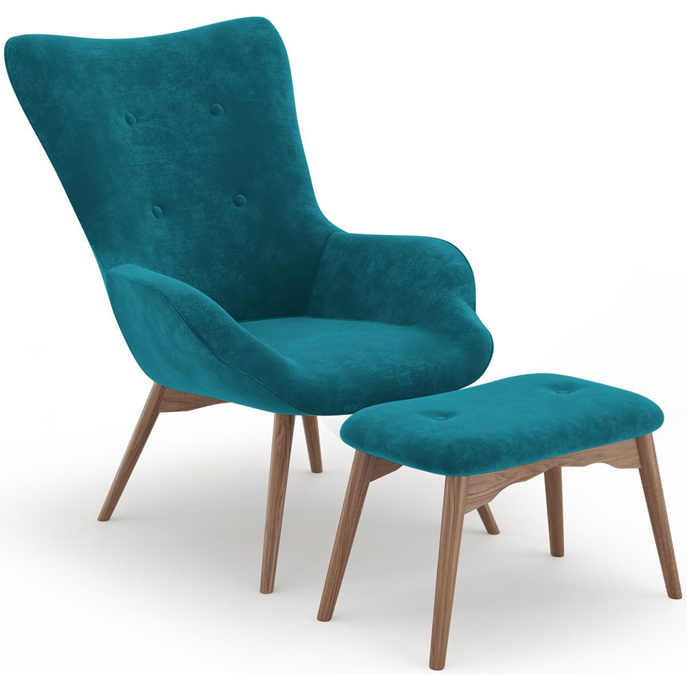 Armchair with Footrest - Upholstered in Velvet - Scandinavian Style - Huda image 8