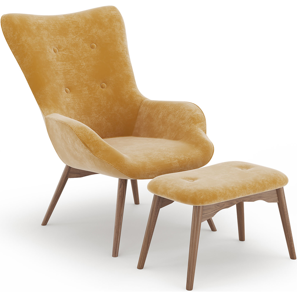  Buy Armchair with Footrest - Upholstered in Velvet - Scandinavian Style - Huda Yellow 60097 - in the EU