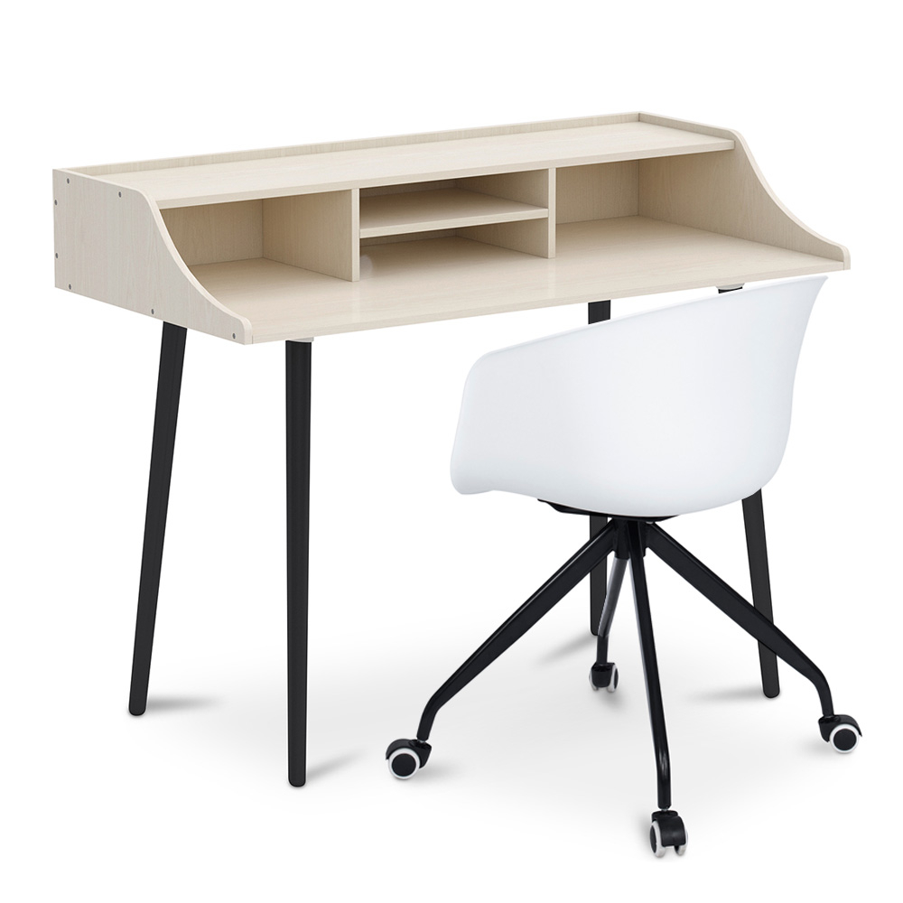  Buy Wooden Desk - Scandinavian Design - Torkel + Designer Office Chair - Joan White 60066 - in the EU