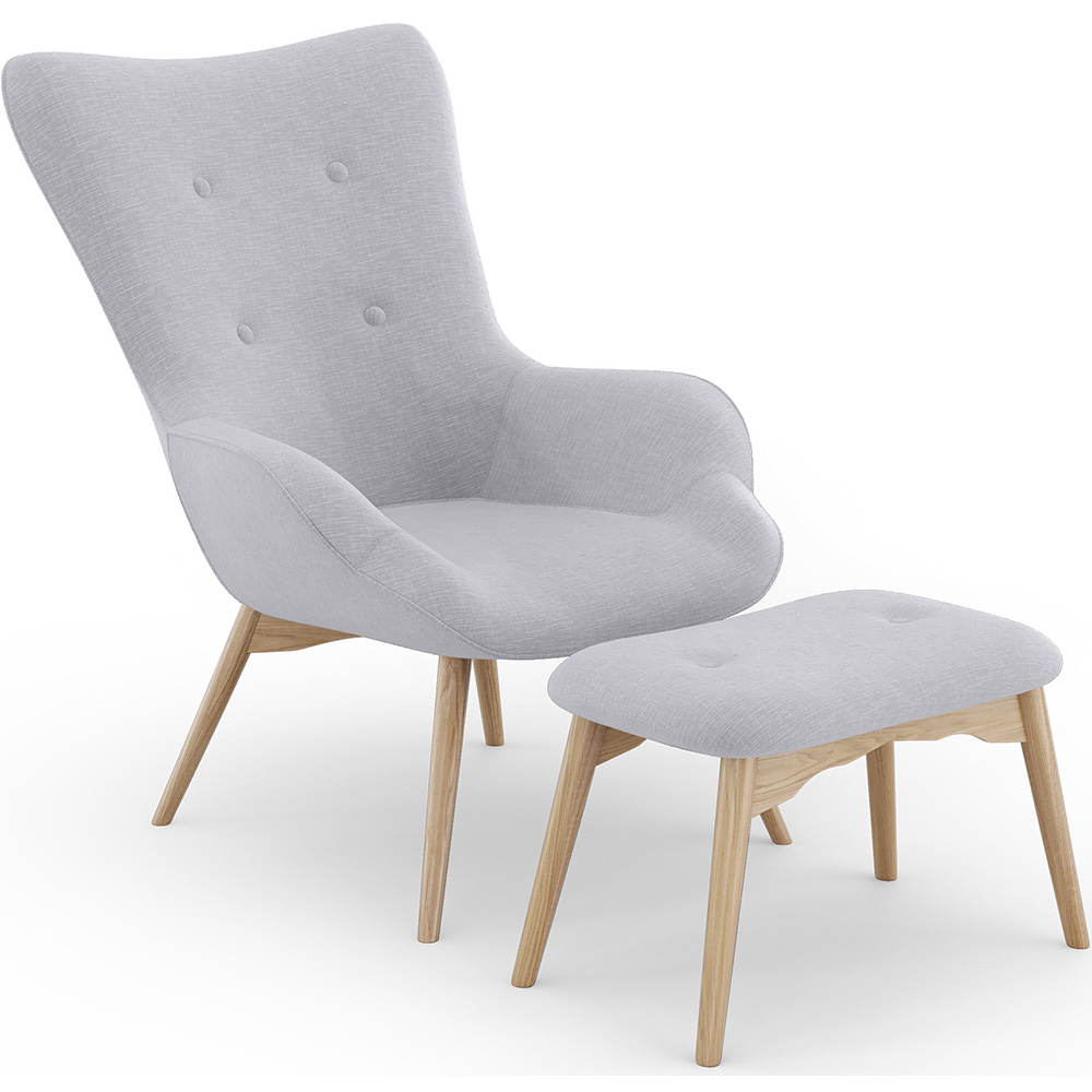  Buy Upholstered Armchair with Footrest - Scandinavian Style - Huda Light grey 60084 - in the EU