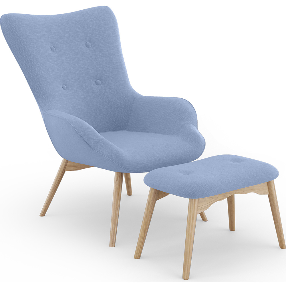  Buy  Armchair with Footrest - Upholstered in Linen - Huda Light blue 60084 - in the EU