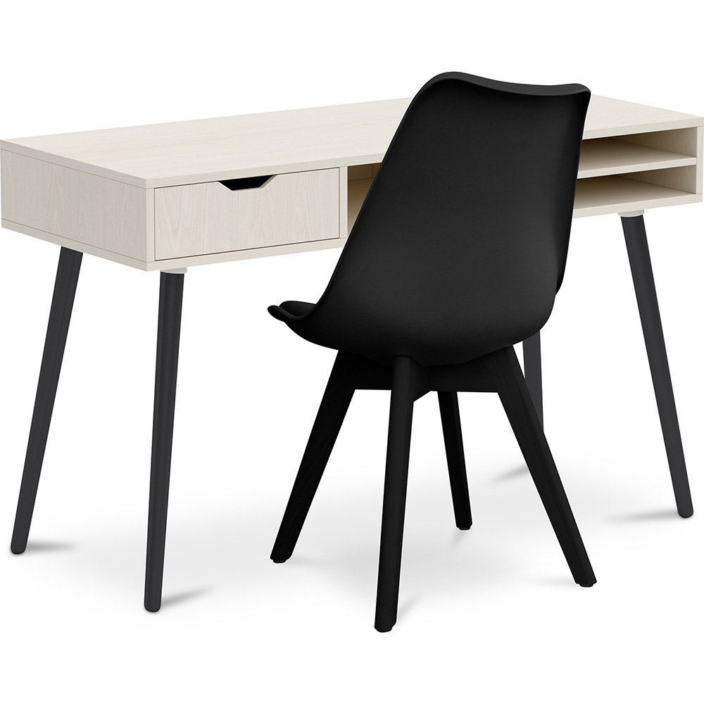  Buy Office Desk Table Wooden Design Scandinavian Style Beckett + Premium Denisse Scandinavian Design chair with cushion Black 60115 - in the EU