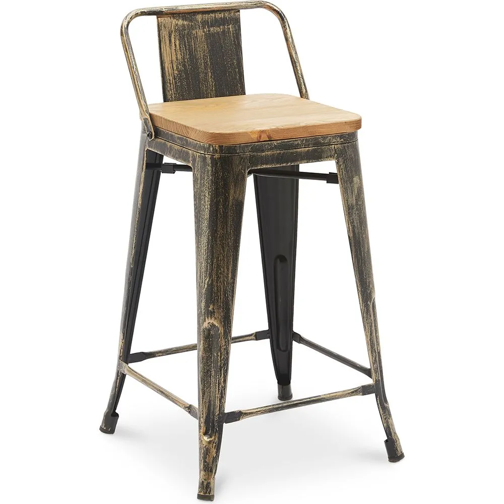 Bar Stool with Backrest - Industrial Design - Wood & Steel - 60cm - New Edition - Stylix image 8