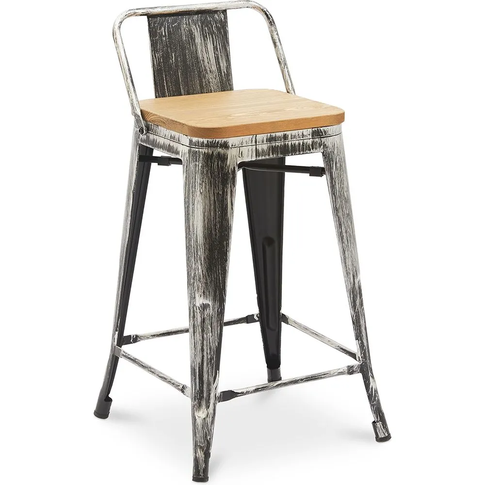 Bar Stool with Backrest - Industrial Design - Wood & Steel - 60cm - New Edition - Stylix image 8