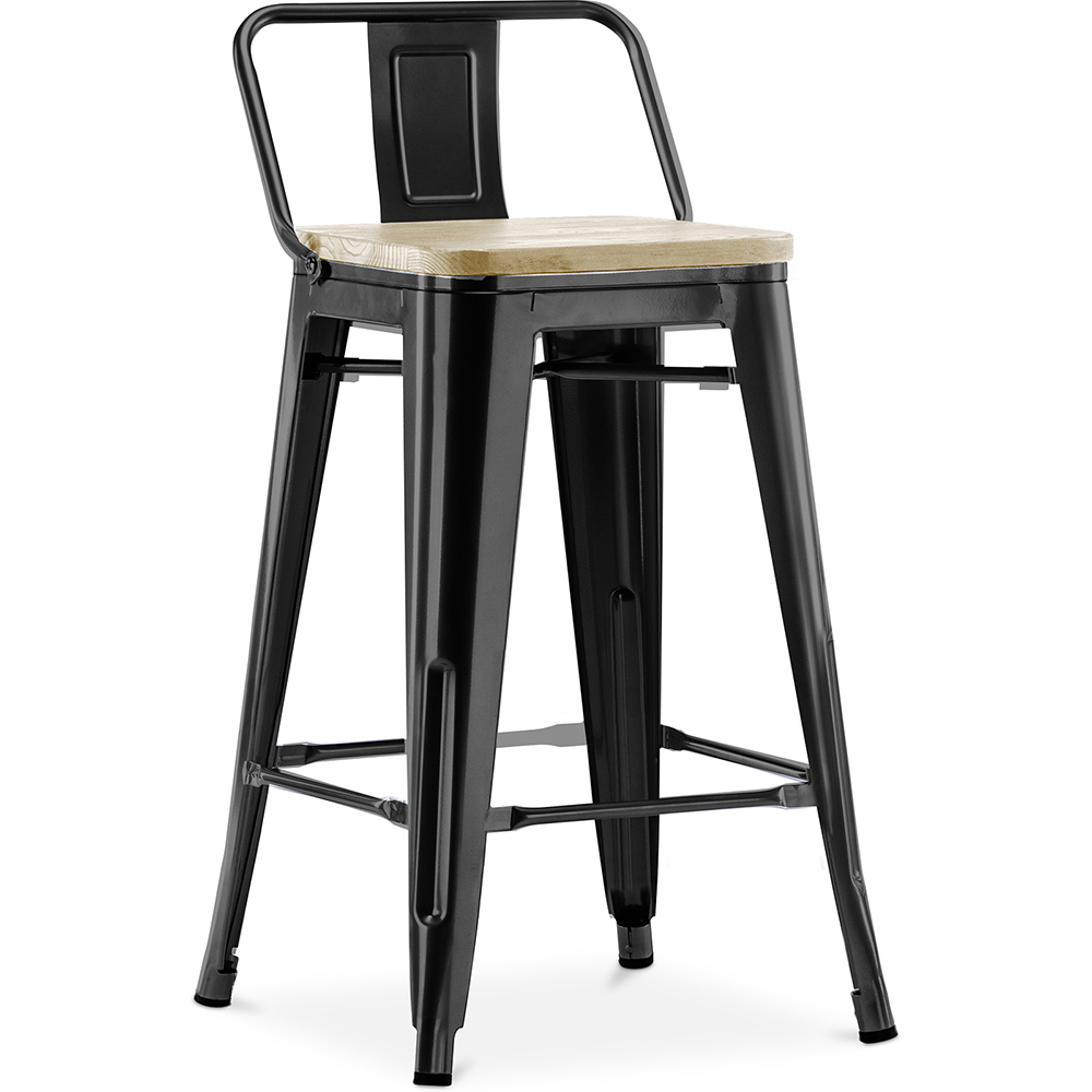  Buy Bar Stool with Backrest - Industrial Design - Wood & Steel - 60cm - New Edition - Stylix Black 60125 - in the EU