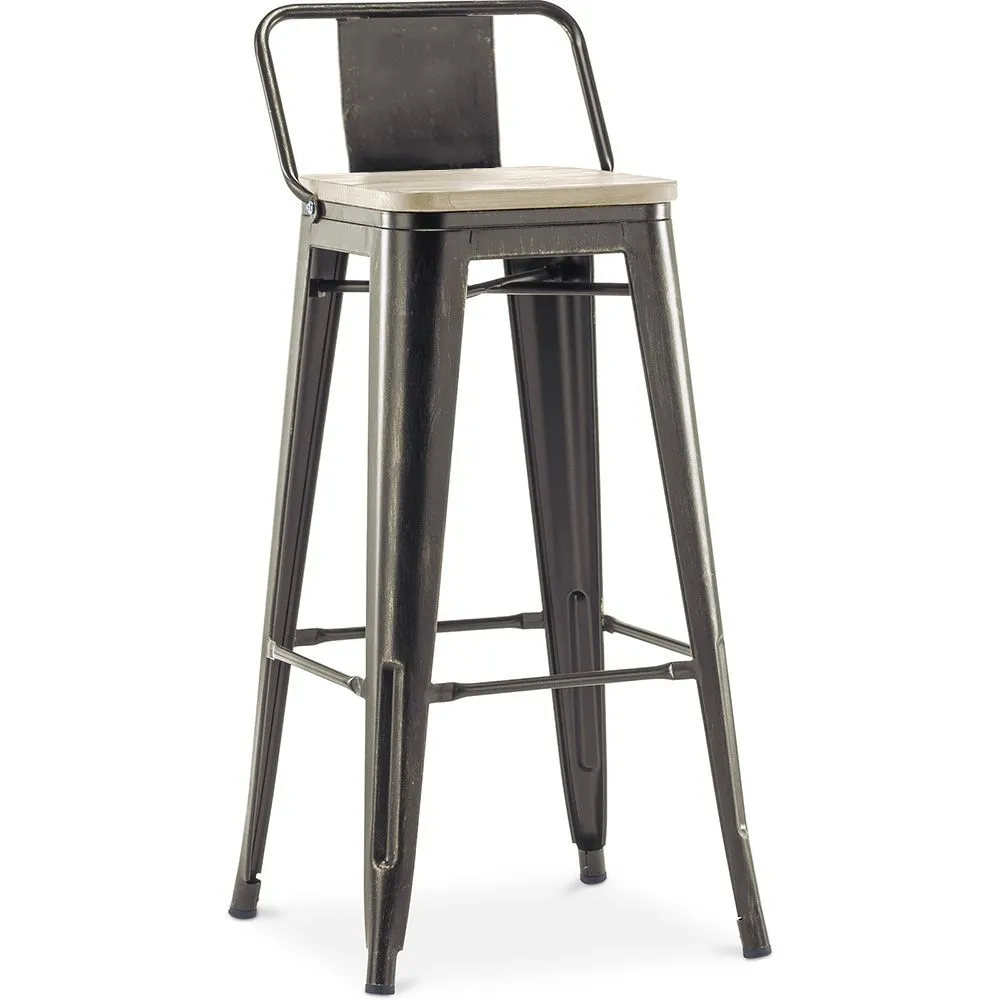 Bar Stool with Backrest - Industrial Design - Wood & Steel - 76cm - New Edition - Stylix image 8