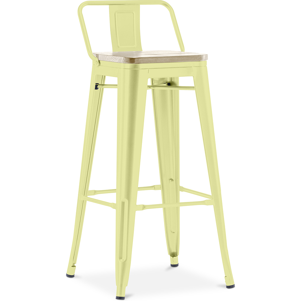  Buy Bar Stool with Backrest - Industrial Design - Wood & Steel - 76cm - New Edition - Stylix Pastel yellow 60152 - in the EU
