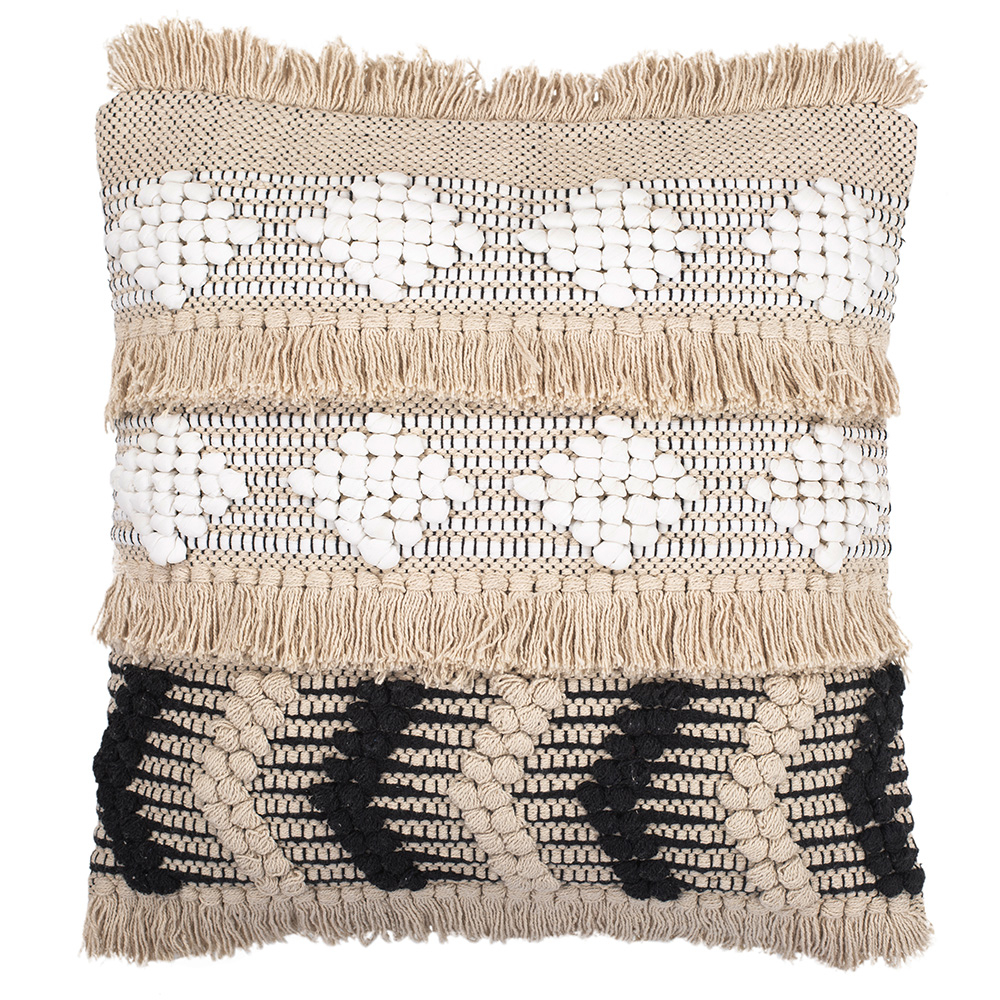  Buy Square Cotton Cushion in Boho Bali Style, cover + filling  - Herai Black 60202 - in the EU