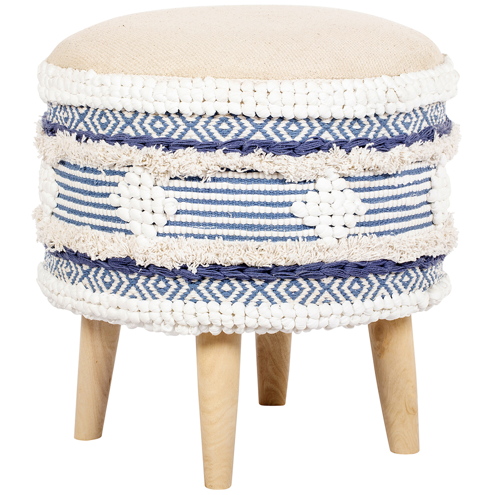  Buy Pouffe Stool in Boho Bali Style, Wood and Cotton - Josephine Bali Blue 60261 - in the EU