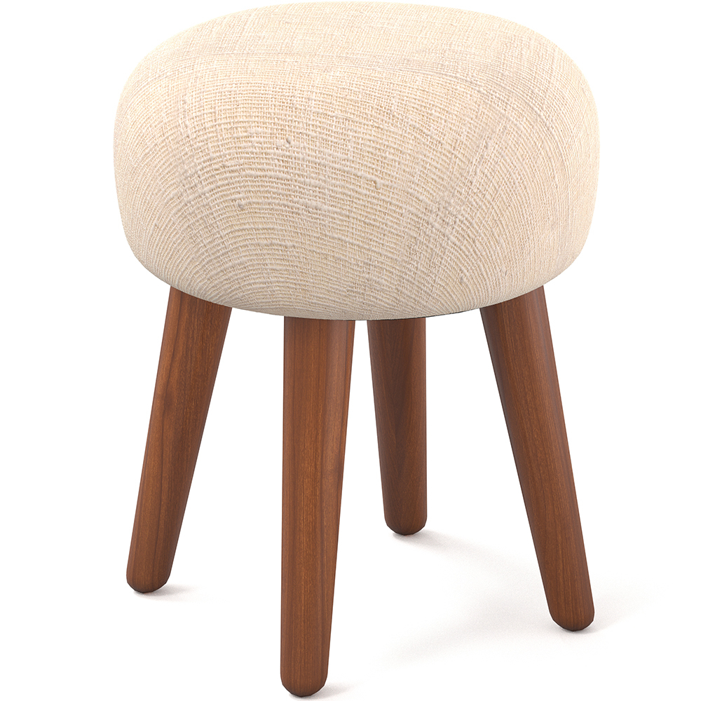  Buy Low Round Stool in Boho Bali Style, Wood and Canvas - Hiwal White 60282 - in the EU
