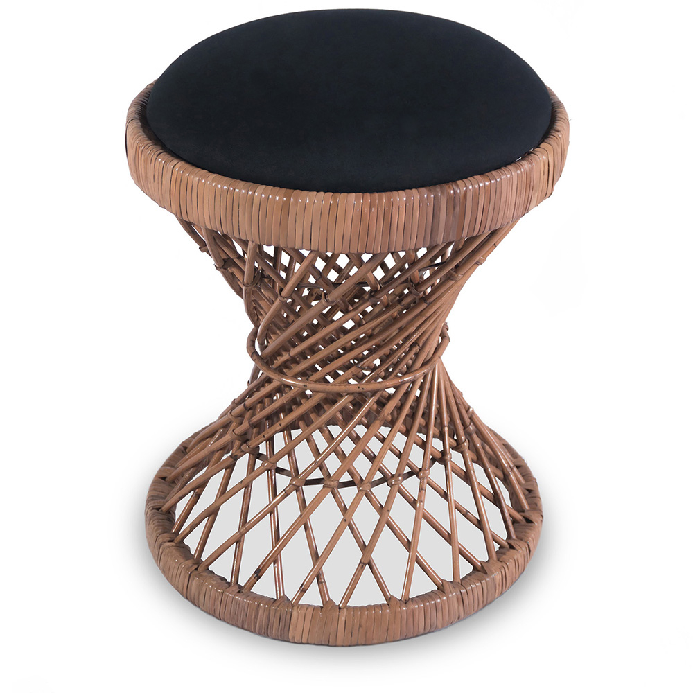  Buy Low Garden Stool with Cushion in Boho Bali Style, Rattan - Heley Black 60288 - in the EU