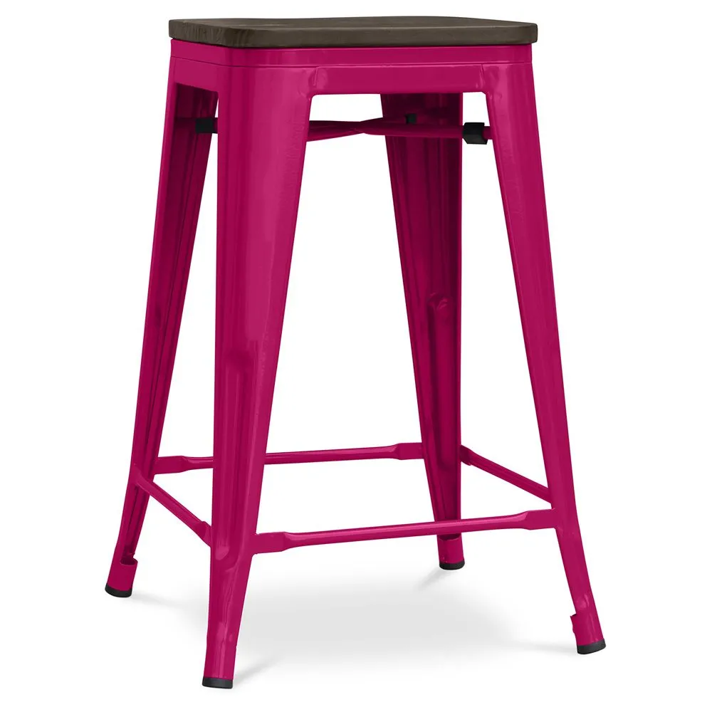 Bar Stool - Industrial Design - Wood & Steel - 60cm -Stylix image 8