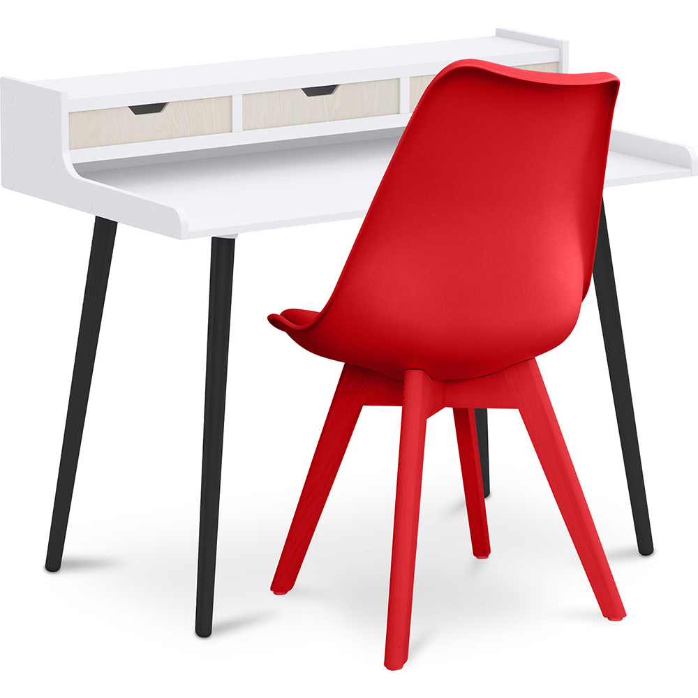  Buy Wooden Desk Set - Scandinavian Design - Thora + Dining Chair - Scandinavian Design - Denisse Red 60114 - in the EU