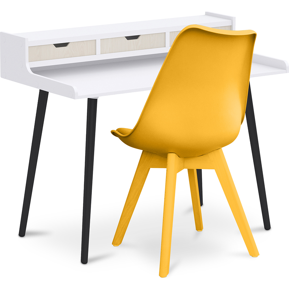  Buy Wooden Desk Set - Scandinavian Design - Thora + Dining Chair - Scandinavian Design - Denisse Yellow 60114 - in the EU