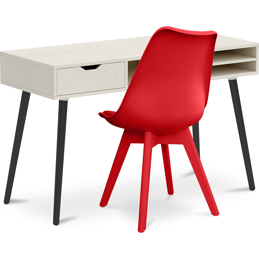  Buy Wooden Desk Set - Scandinavian Design - Beckett + Dining Chair - Scandinavian Design - Denisse Red 60115 - in the EU