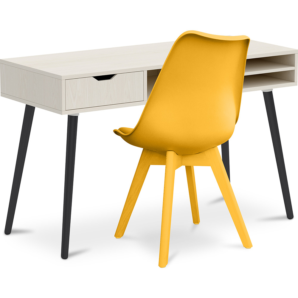  Buy Wooden Desk Set - Scandinavian Design - Beckett + Dining Chair - Scandinavian Design - Denisse Yellow 60115 - in the EU