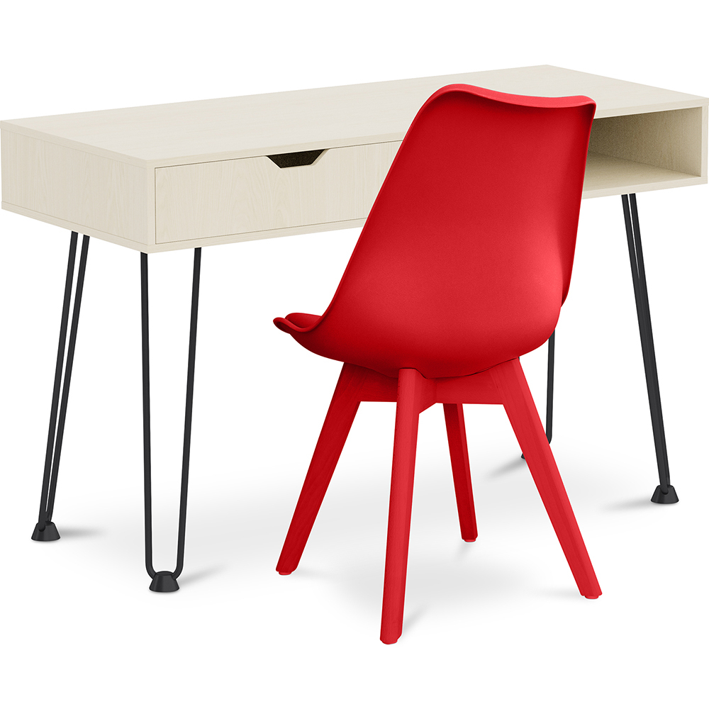  Buy Wooden Desk Set - Scandinavian Design - Andor + Dining Chair - Scandinavian Design - Denisse Red 60117 - in the EU