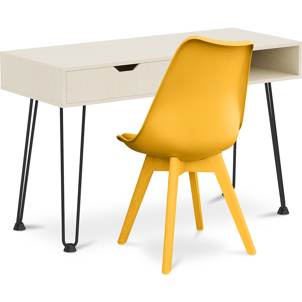  Buy Wooden Desk Set - Scandinavian Design - Andor + Dining Chair - Scandinavian Design - Denisse Yellow 60117 - in the EU