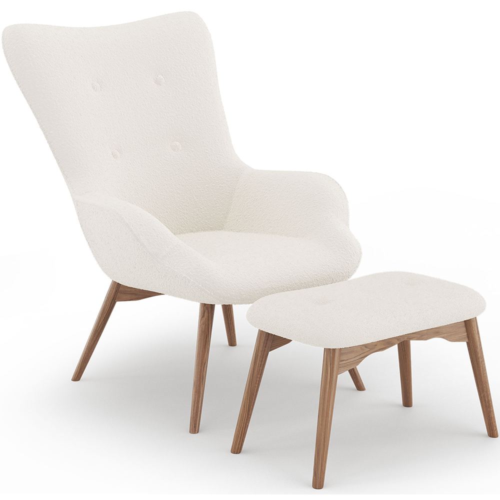  Buy  Armchair with Footrest - Upholstered in Bouclé Fabric - Huda White 60336 - in the EU