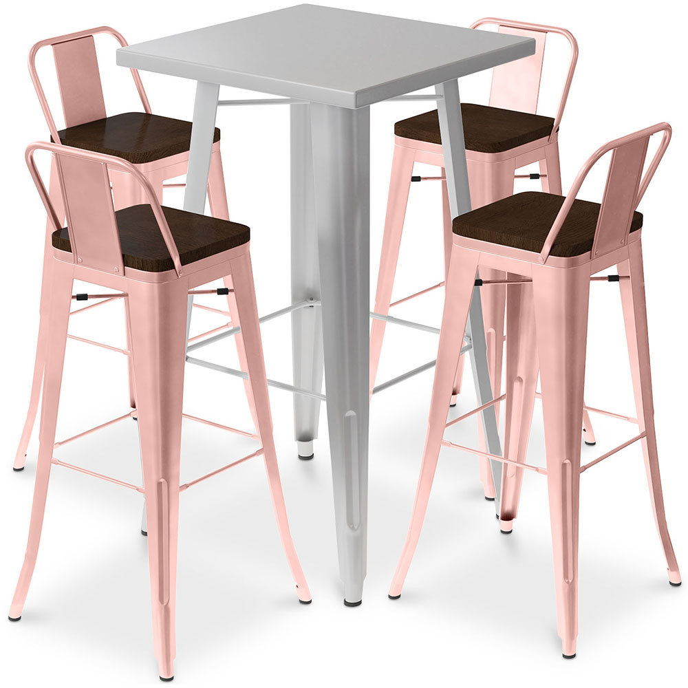  Buy Silver Table and 4 Backrest Bar Stools Set - Industrial Design - Bistrot Stylix Pastel orange 60432 - in the EU