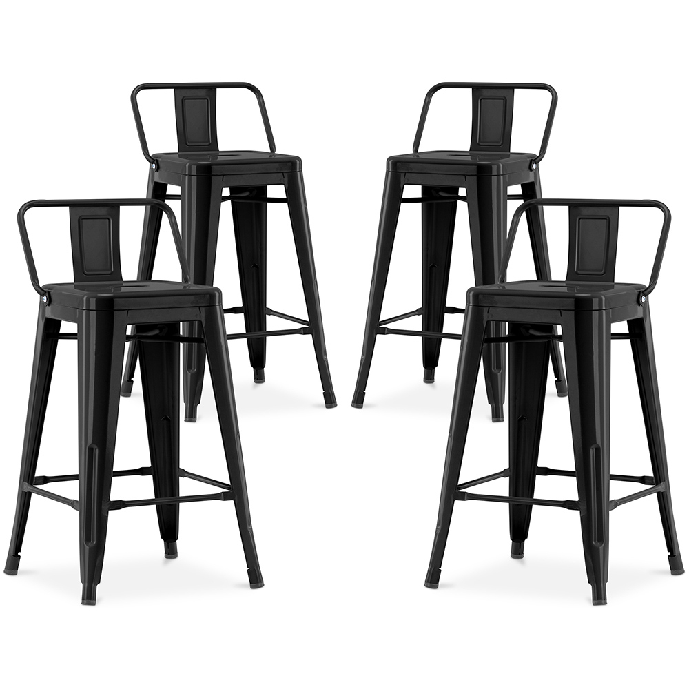  Buy Pack of 4 Bar Stools with Backrest - Industrial Design - 60cm - New Edition - Stylix Black 60439 - in the EU